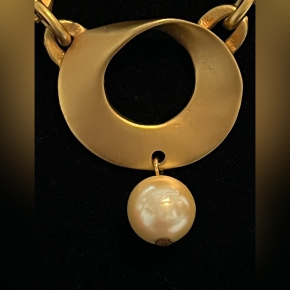 Maxine Denker Pearl Necklace Couture Designer Choker signed Matte Gold Tone 90’s - Picture 3 of 6